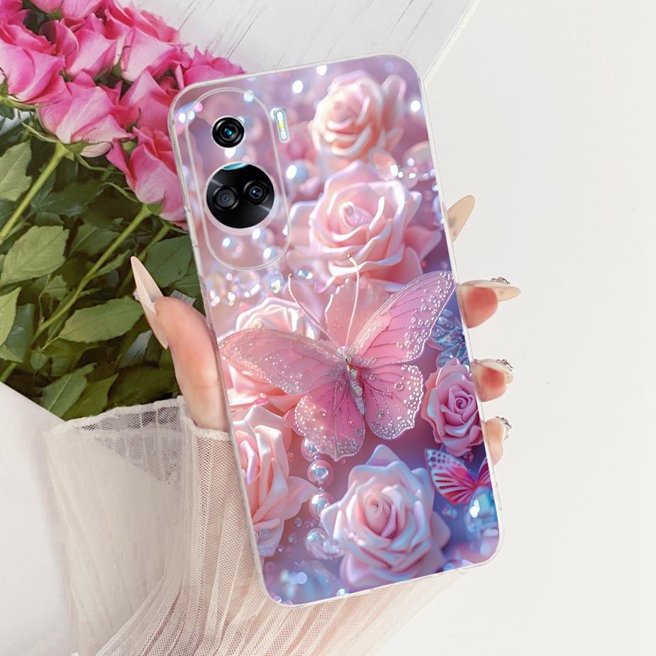 For Honor 90 Lite Case CRT-NX1 Stylish Bow Flowers Painted Cover Soft Slim Phone Case For Honor 90 Pro Honor90 Lite 90Pro Fundas