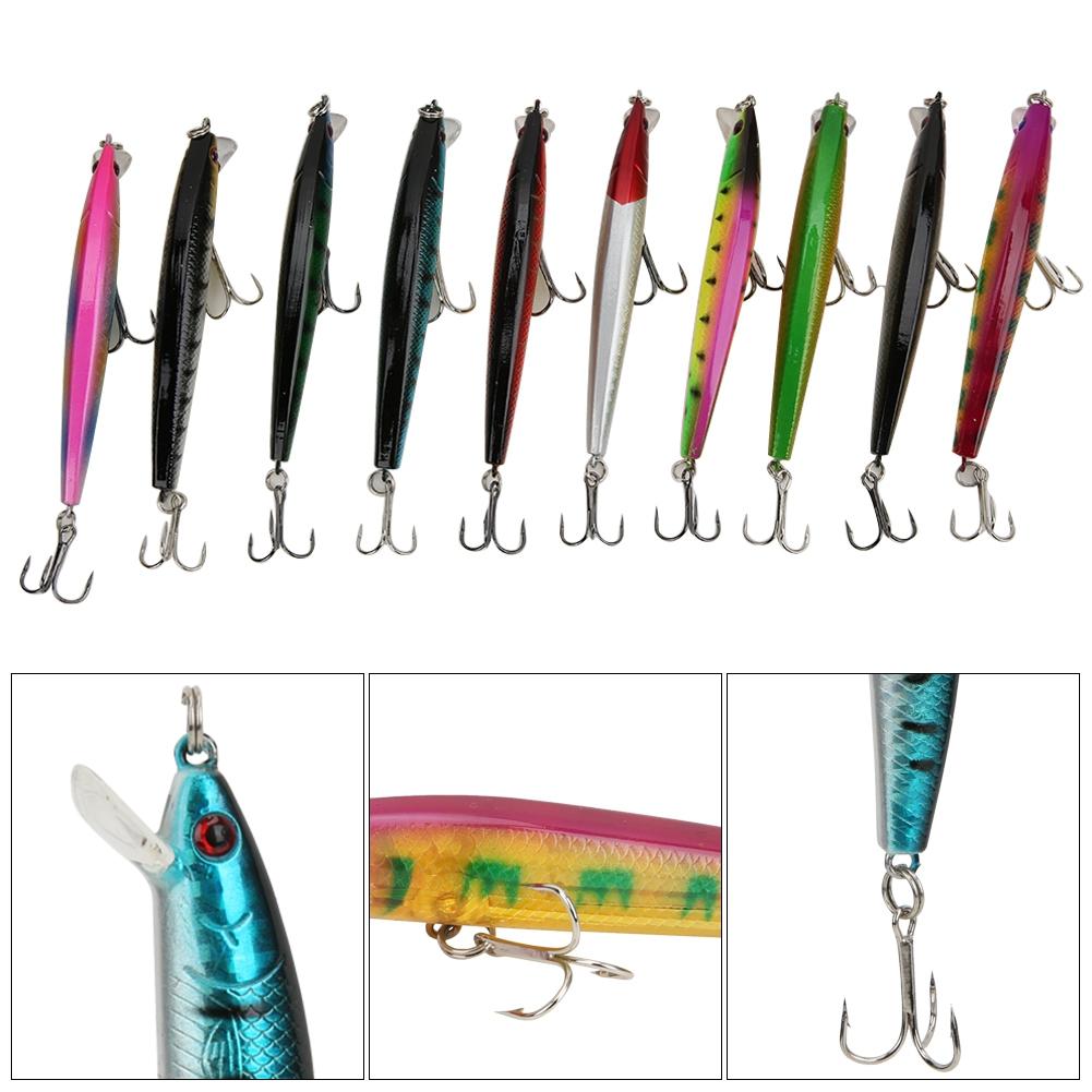 10Pcs Hard Bait Lures Durable Plastic with Hooks Fishing Tackle Accessories 8.5g 9.5cm
