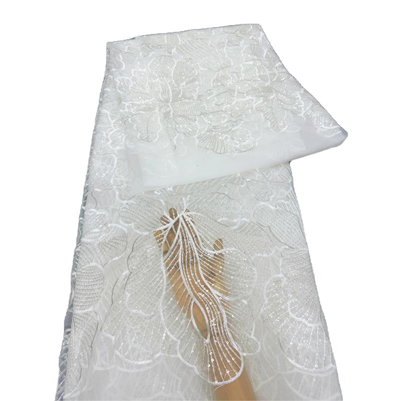 

Нигерийская ткань кружево с пайетками 2025 Высокое качество Африканская кружевная ткань для свадебного платья Французская тюлевая ткань Кружевной материал из молочного шелка 1Yard