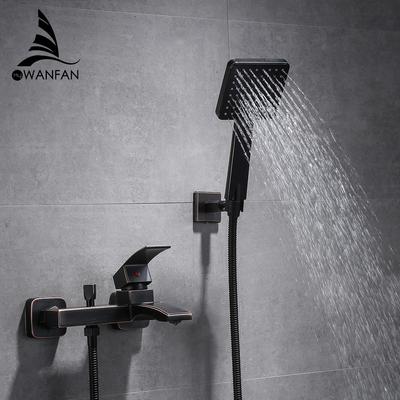Shower Faucet Black Brass Wall Mount Bathtub Faucet Shower Square Style Handheld Single Handle Luxury Bathroom Mixer Tap 877841R