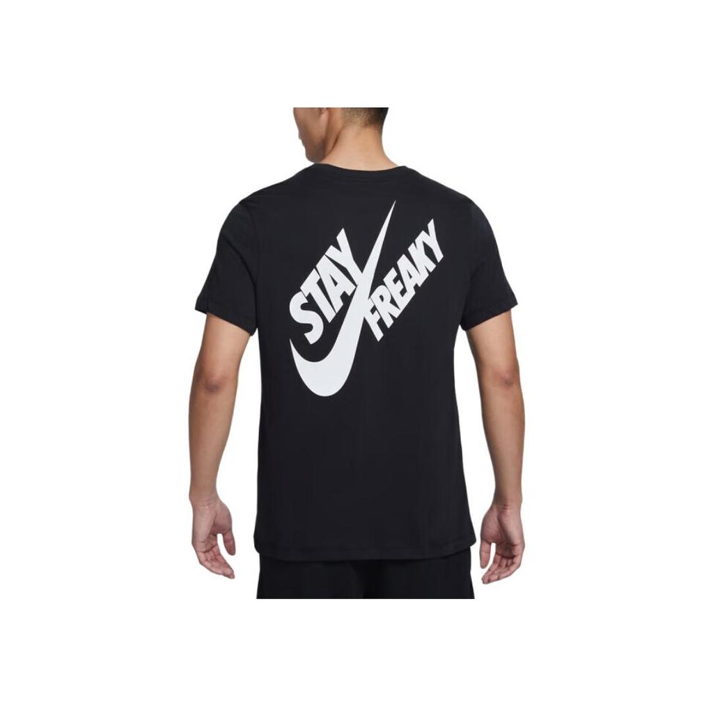 Nike Summer New Basketball Letter Print Quick-Dry Crew Neck Knit T-Shirt Men Tops Black FD0077-010