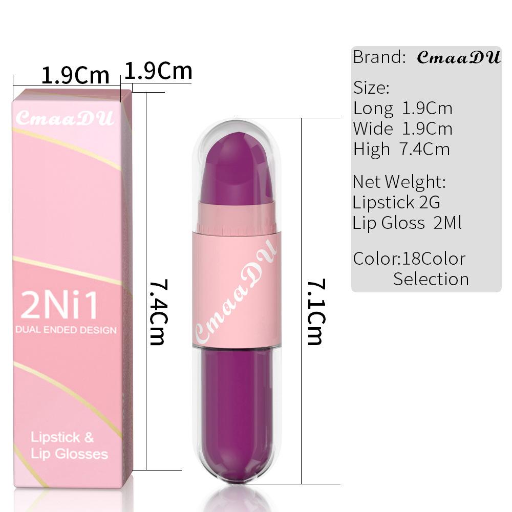 18 Colors 2 In 1 Matte Lipstick Liquid Purple Lip Glaze Double Head Lip Makeup Lasting Waterproof Velvet Sexy Dark Red Lipsticks