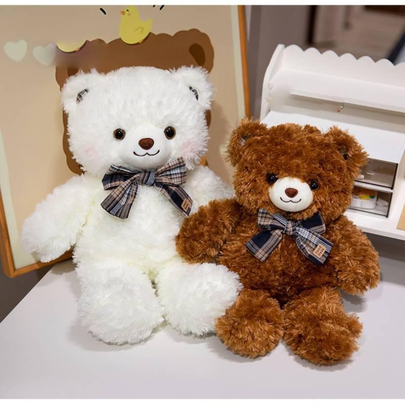 Adorable Brown And White Bow Tie Teddy Bear Plush Doll Perfect For Gifts And Promotions