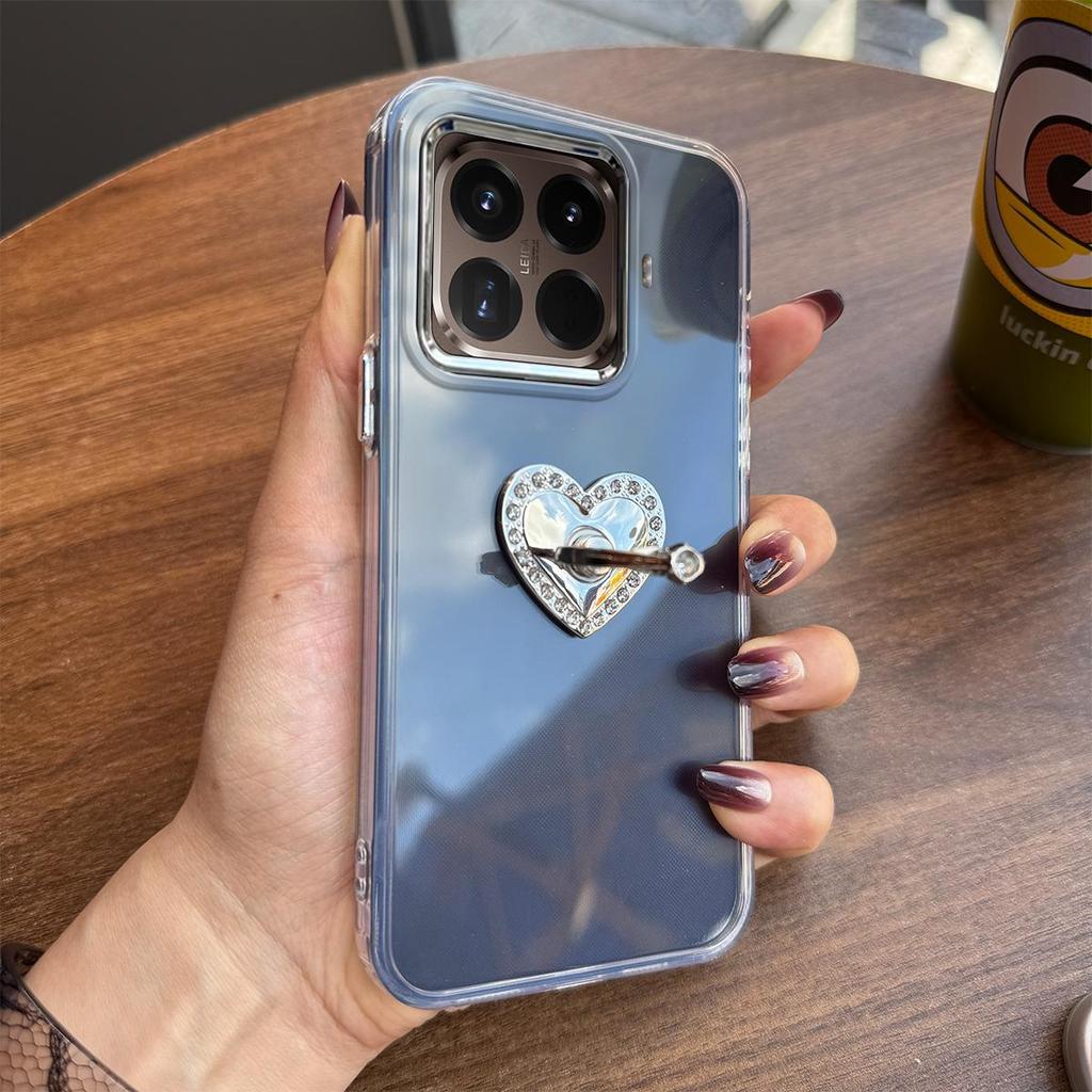 Luxury Bling Rhinestone Heart Ring Bracket Clear Phone Case for Xiaomi 15T Pro Stand Cover