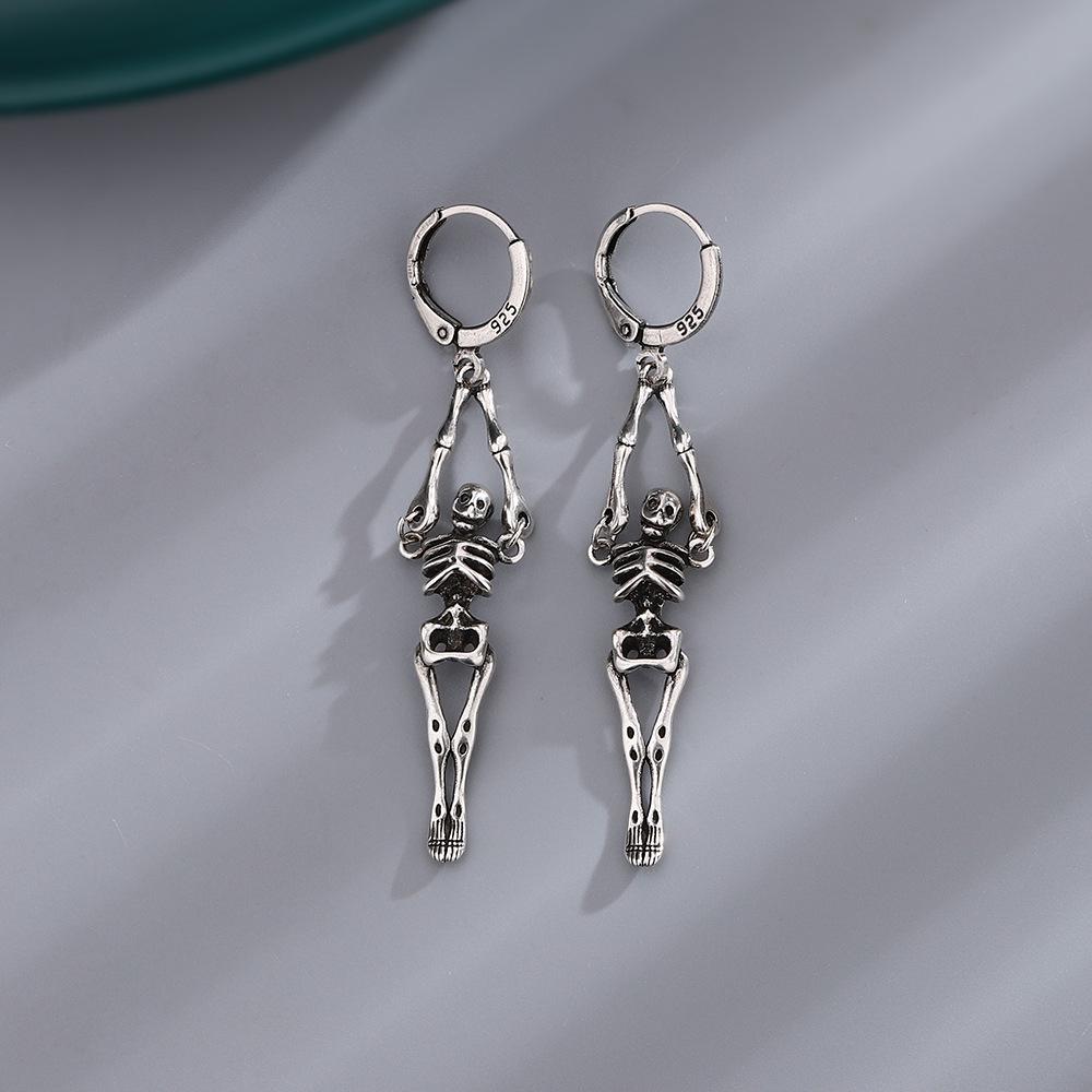 Gothic Distressed Skeleton Hoop Earrings - Retro Halloween Bone Jewelry