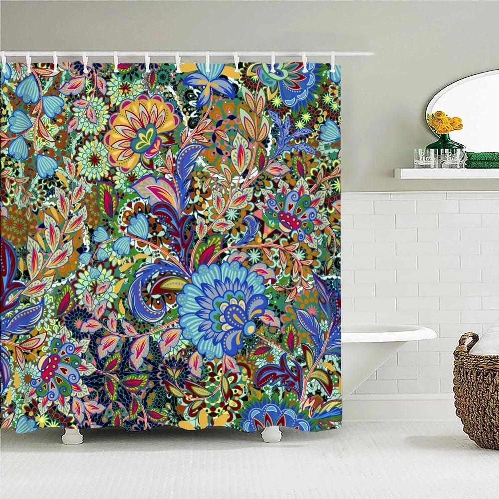 3D Flower India Bohemian Print Nordic Style Shower Curtain Set With Hooks Natural Landscape Home Decoration Bathroom Curtains