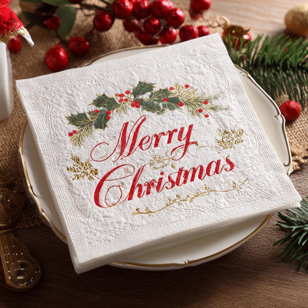 2026 Printed Christmas Customizable Disposable Modern Style Environment-Friendly Wood Pulp Square Napkins for Party Use