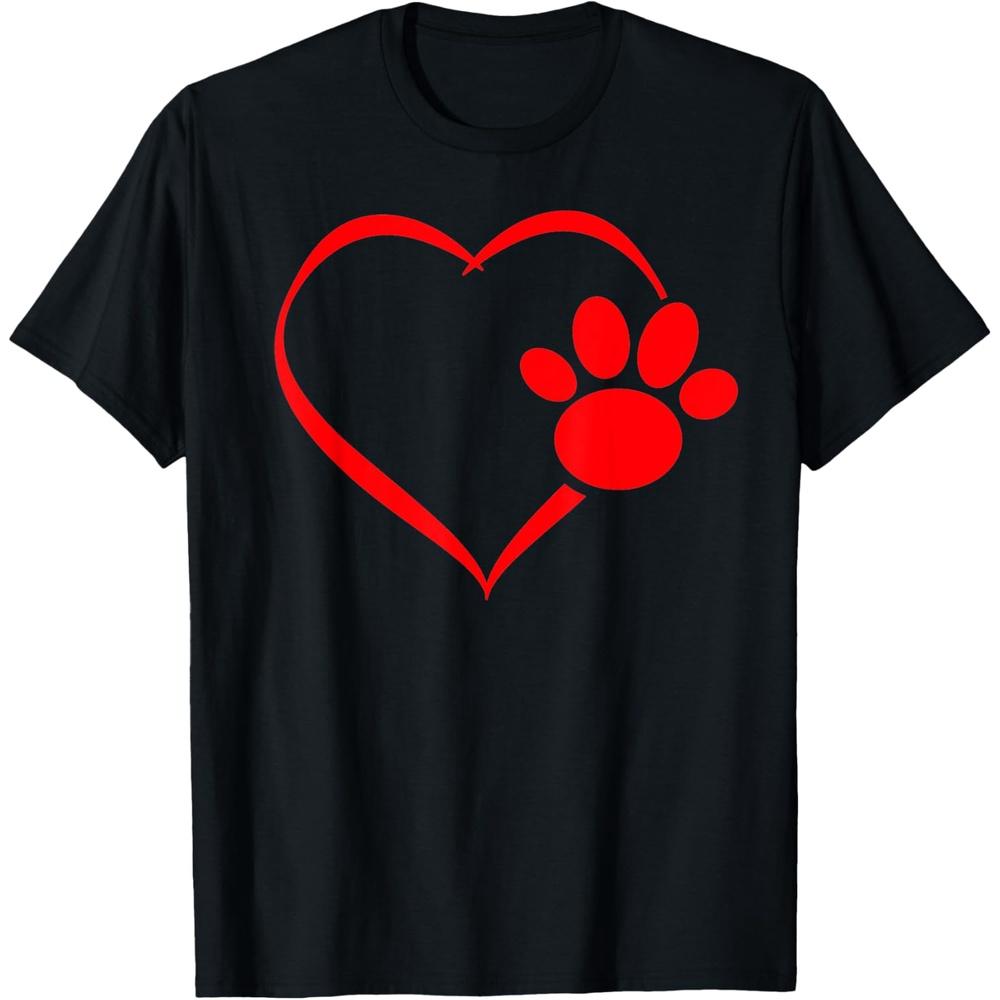 Red Heart Dog & Cat Paw Print Hearts Valentines Day T Shirt 3XL чёрный