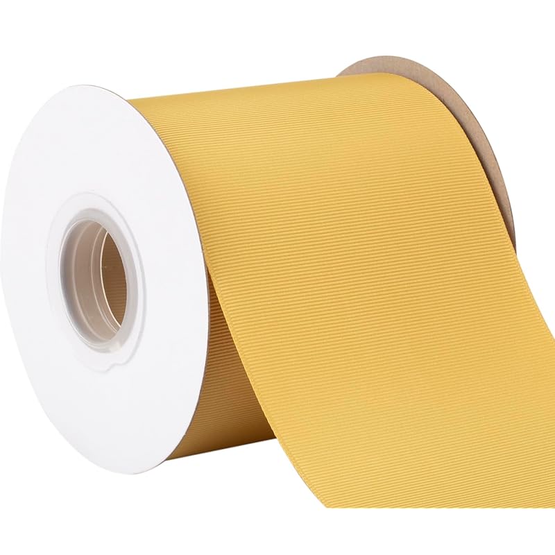 [Tekdeere]Width 100mm Solid Gold Grosgrain Ribbon, Perfect for Gift Wrapping, Sewing, Hair Accessories, Wedding Decoration - 22 Meters/roll