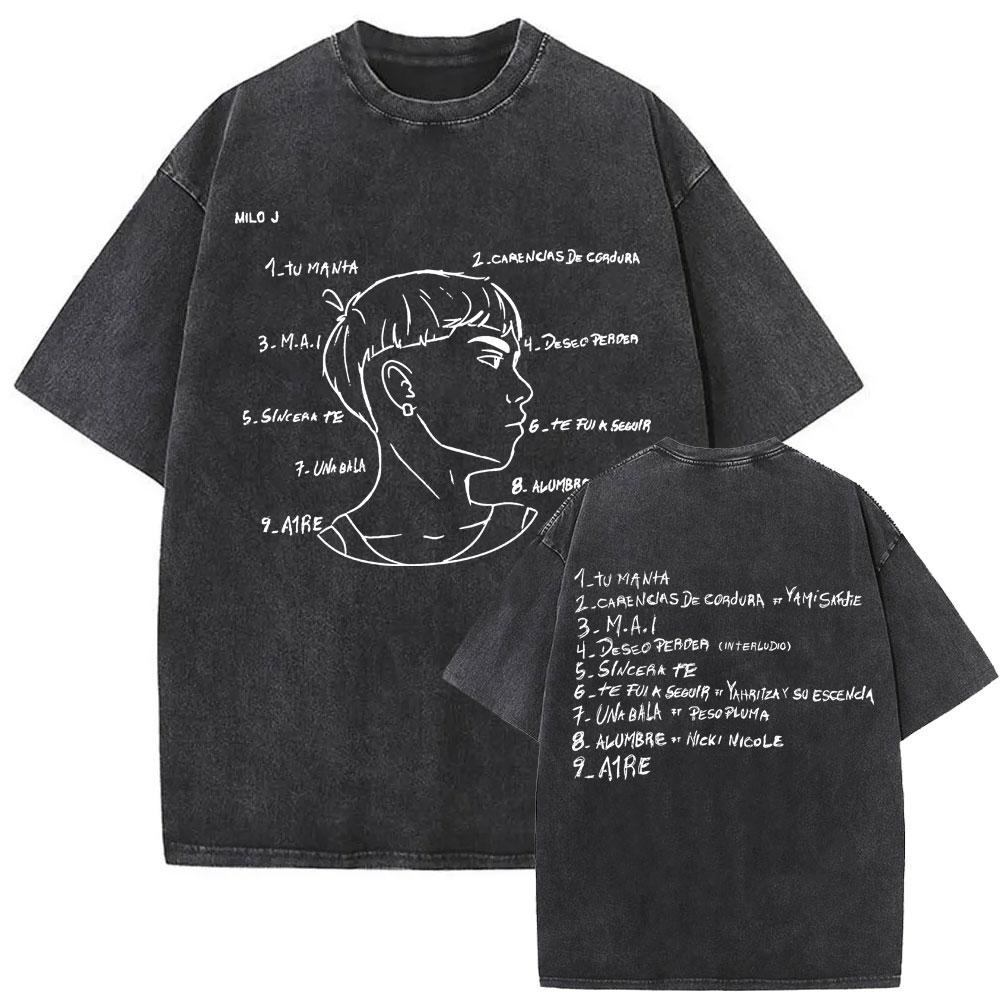 Gewaschenes Vintage Rapper Milo J La Vida Era Mas Corta Album Grafik T-Shirt Herren Damen Hip Hop Mode Popmusik T-Shirts Streetwear