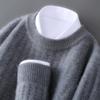 Men's 2025 Autumn/Winter Thickened Dark Plaid Pure Wool Sweater – Round Neck, Warm, Loose & Comfortable Knit.
