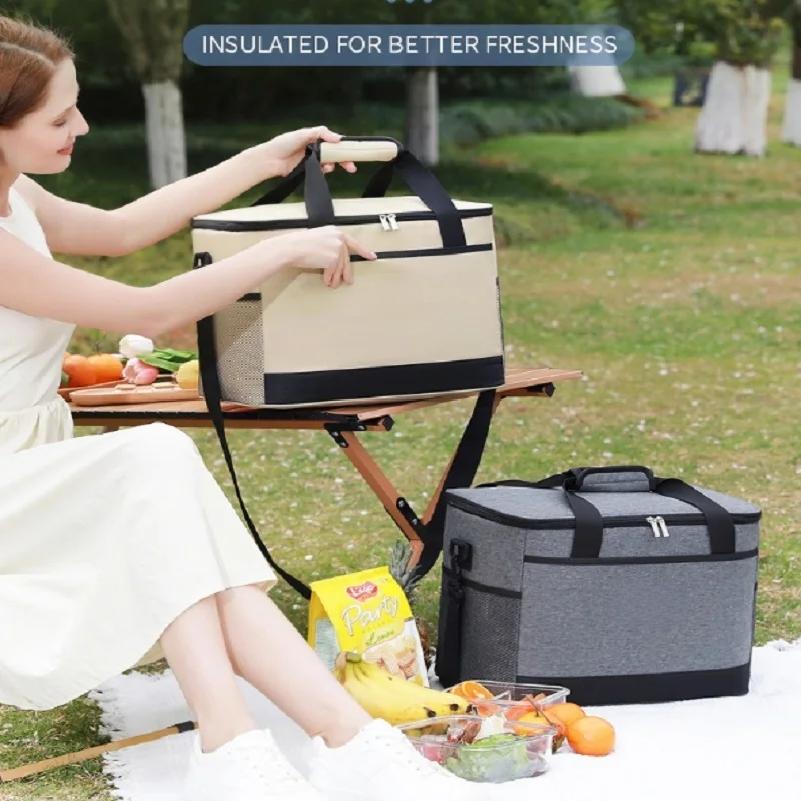 Large-Capacity Square Ice Packs Minimalist Insulated Lunch Box Bag Crossbody Fresh-Keeping Picnic Bag for Outdoor Use