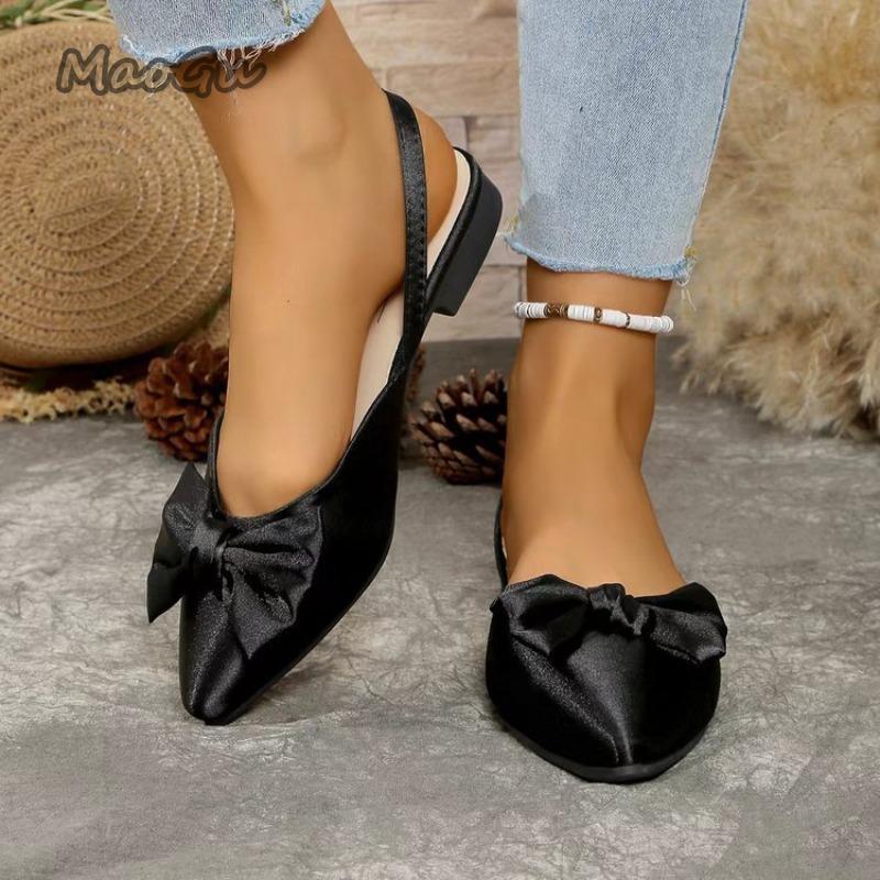 Fashion Pointed Toe Butterfly-knot Women's Fashion Low Heel Sandals Spot Checkered Office Ladies Flat Sandals Elegant Ankle Straps Shoes