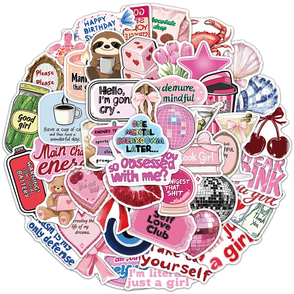 10/30/50pcs Pink Ins Style Inspirational Girl Stickers Cute Aesthetic Decals DIY Phone Scrapbook Luggage Cartoon Sticker Decor