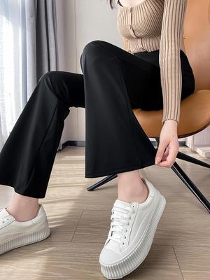 Women’s High-Waisted Slimming Flared Pants - Solid Color, Breathable, Korean Style