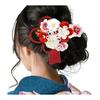 Hair Ornaments Set of 2 for Furisode Kimono Coming-of-Age Ceremony, Tsumami Zaiku, Red Chirimen, Flower Ornaments, Large Diameter Approx. 10cm, Small