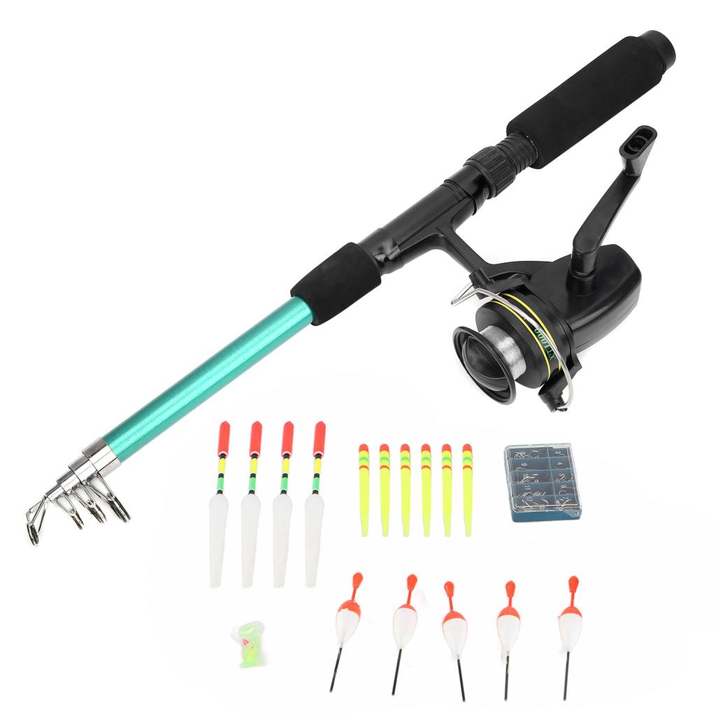 Portable Fishing Rod Reel Set Pole Reel with Line Full Kit Hooks with Storage Box Floats