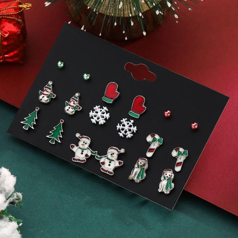 Pair/set of hot-selling Christmas cartoons, cute personalized Christmas tree, snowman alloy material stud earrings set