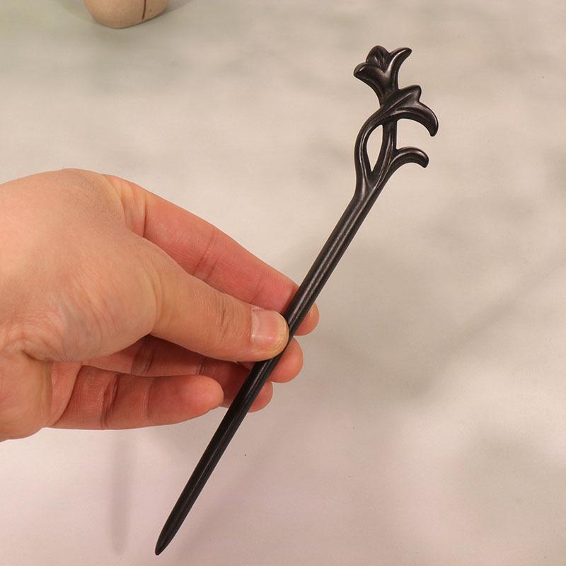 Exquisitely Carved Ebony & Sandalwood Hairpin - Ancient Chinese Style Accessory for Updos and Hanfu Headdress