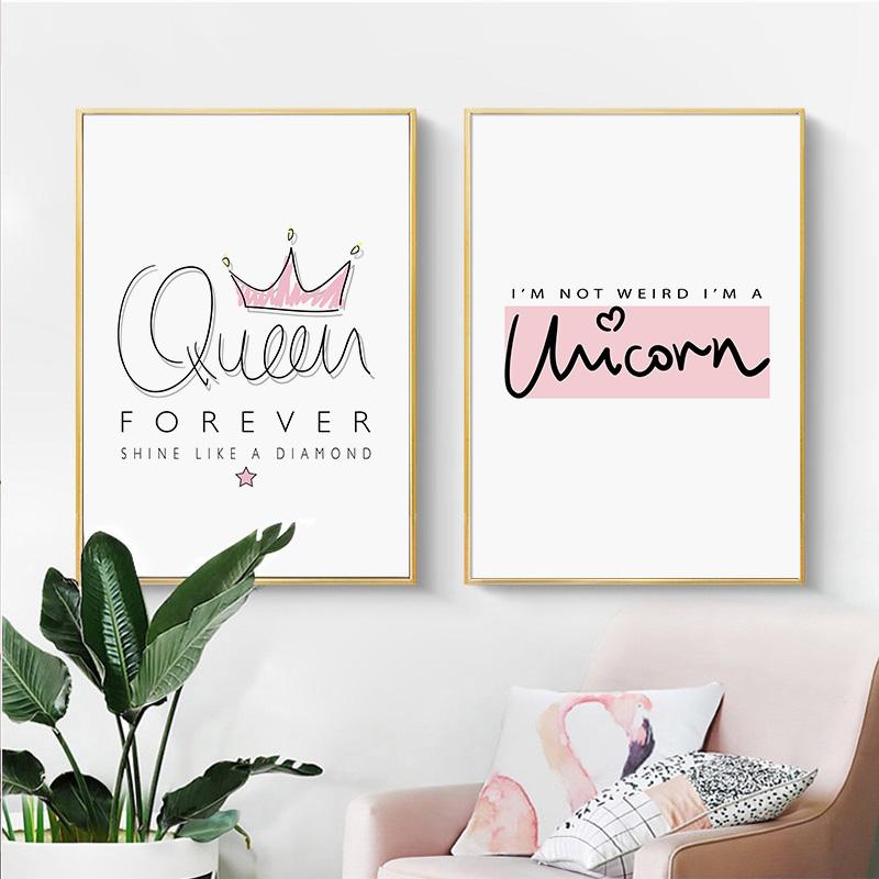 Pink Princess Baby Nursery Prints Nordic Poster Crown Queen Canvas Painting Wall Art Pictures for Kids Girls Room Decoration