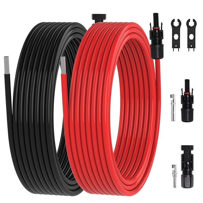 20Ft 10AWG Solar Panel Extension Cable, 10 AWG Solar Extension Cable 10 Gauge 20 Feet Solar Wire with Solar Panel Female Male Waterproof Connectors