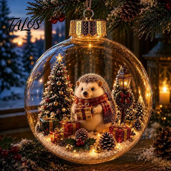 LED Christmas Baubles Glowing Scene Ornament Ball with Light for Tree Hanging And Tabletop Festive Lamps Decor, Transparent Acrylic Holiday