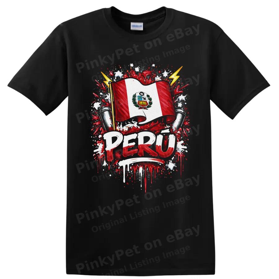 Peruvian Flag T Shirt Red White Patriotic Graphic Lightning Paint Splash Tee