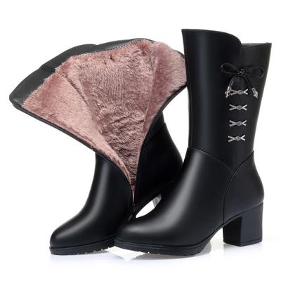 Winter New Fashion High Heel Side Zipper Black Versatile Fashion Boots for Women External Wear Comfort Anti-slip Mid-calf Boots
