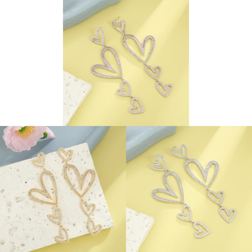 Orecchini Pendenti Geometrici a Forma di Cuore di Lusso Con Zirconia Per Donna Gioielli da Sposa