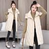 New Rhombus Grid Down Cotton Vest Women's Medium and Long Loose Hooded Vest