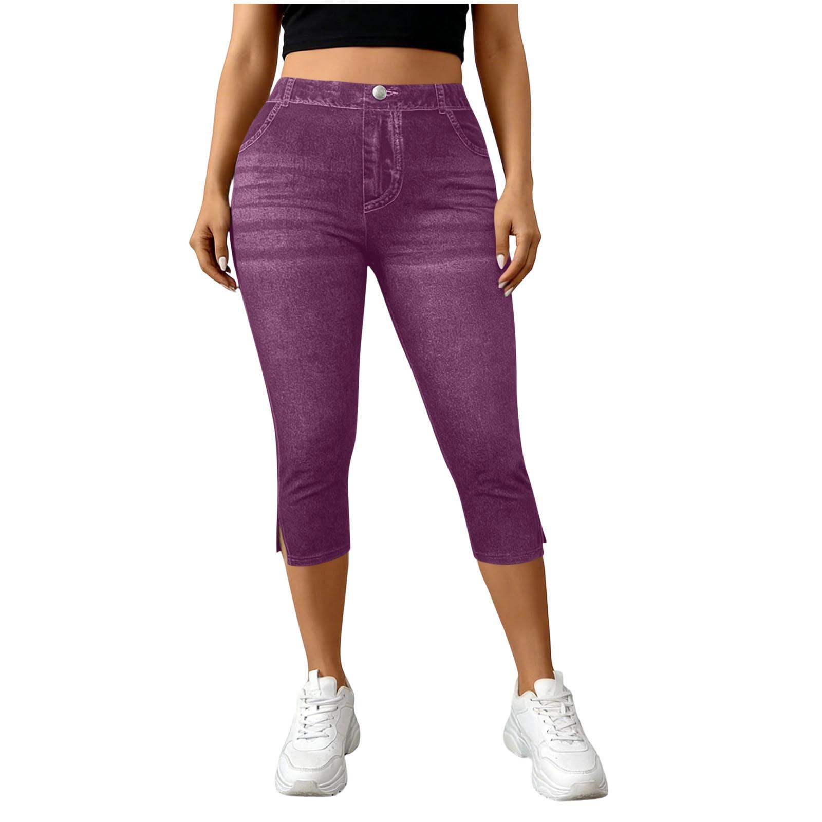 

Womens High Waisted Jeans Stretchy Flared Straight Leg Loose Trendy Hem Denim Pants S фіолетовий