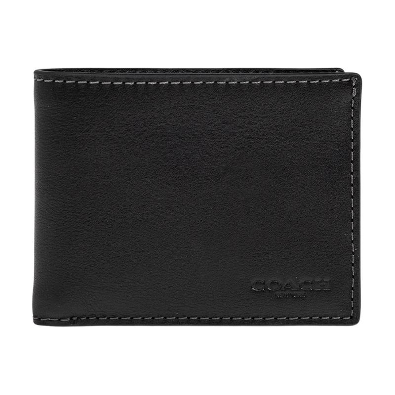 COACH ogo embossed ultra-thin half-fold leather wallet mini men's black black