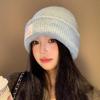 Damen Wollstrick Winter Dicke Mütze Einfarbig Buchstaben Etikett Beanies Skullies Koreanisches Mädchen Ohrenwärmer Kälteabweisende Überzieh-Mütze