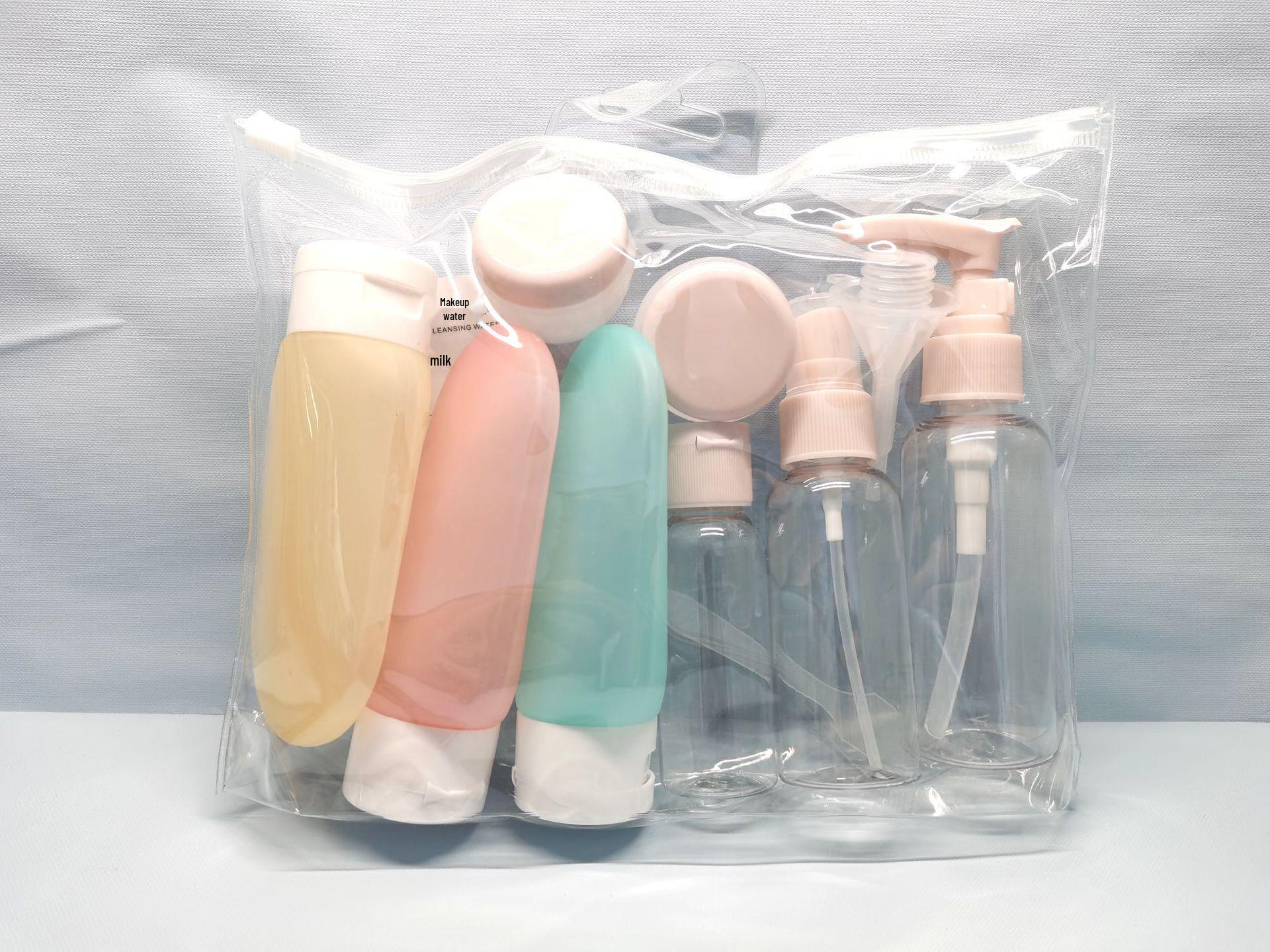 

Набор для путешествий из 11 предметов: Многоразовые флаконы для парфюмерии, геля для душа, шампуня и косметики с коробкой для хранения.