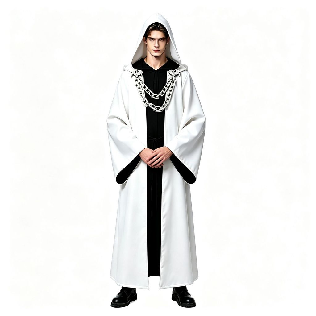 Costume da Mago Gotico con Cappuccio a Catena per Feste di Halloween e Cosplay