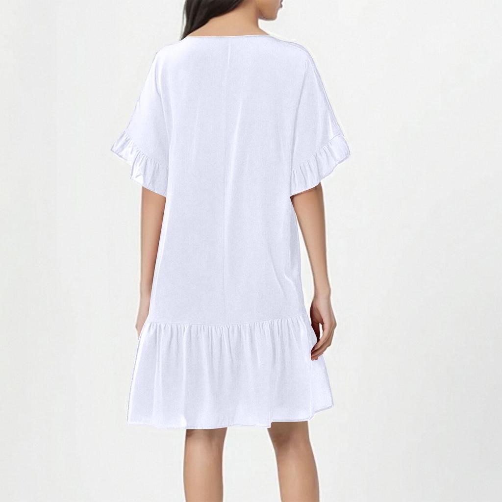 Damen Modisches Temperament Einfarbiges V-Ausschnitt Kurzarmkleid