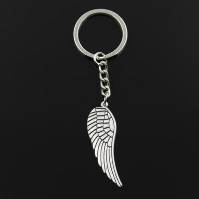Fashion 30mm Key Ring Metal Key Chain Keychain Jewelry Antique   Plated Angel Wings 47x15mm Pendant