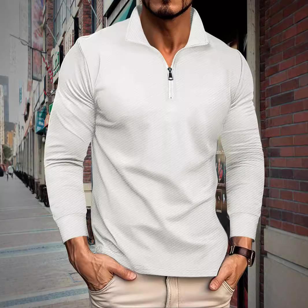 

Autumn New Twill Jacquard Polo Shirt Half Zip Long-sleeved Men s Sports Polo Shirt Men s Sweatshirt XXXL білий