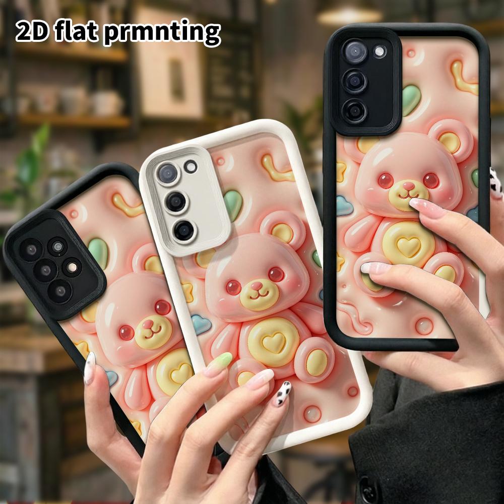 Phone Case: 2D Flat Design Suitable for Samsung Galaxy A34 A35 M05 M06 S20 S22 S21 FE Plus 5G Protective Case, Pink Soft Rubber Bear, Perfect Christma