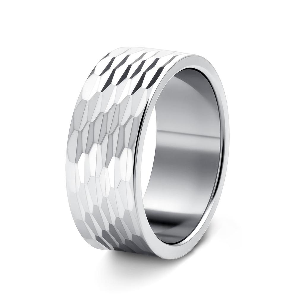 Men's Classic Ornaments 304 Stainless Steel Hammered Texture Ring Set - 12MM Wide, 3-Piece