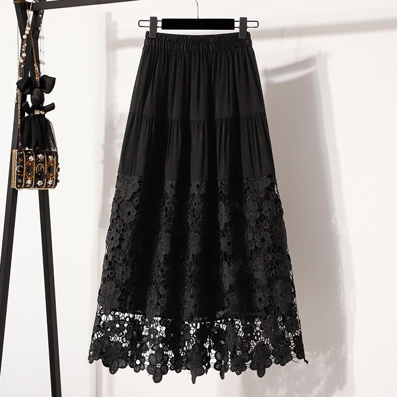Elegant Plus Size Lace Patchwork Mid-Length Autumn Skirt
