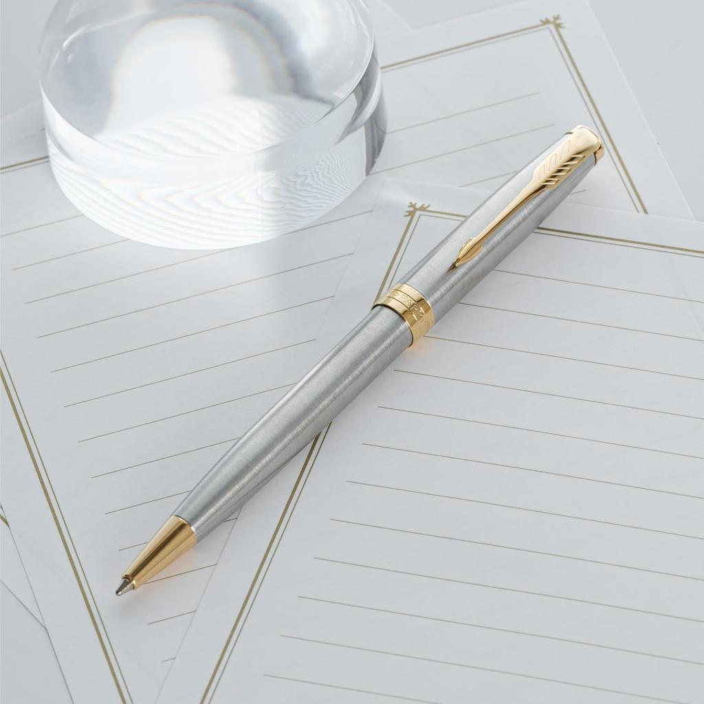 Parker Sonnet Edelstahl GT Kugelschreiber Medium Geschenk Offiziell Produktnummer 1950798 Stift, Mine, Ölbasis, In Schachtel, Importiert,
