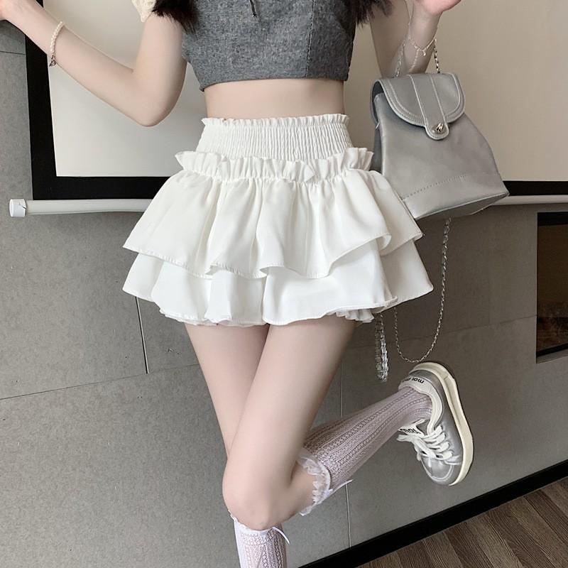 Ladies Summer Ballet Style Ruffled Tiered Cake Skort, High Waist Frilly Bubble Skirt, Cute Hot Girl Flowy Short Skirt for Daily Street Fashion Wear