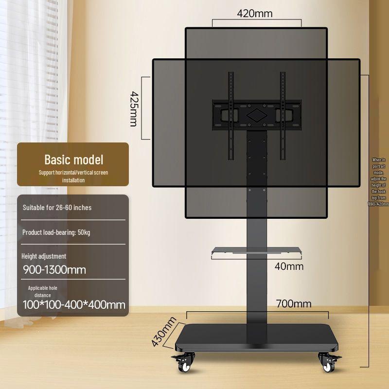 Mobile TV Stand with Wheels, Adjustable 360° Rotation, and Universal TV Mount for Horizontal & Vertical Screens