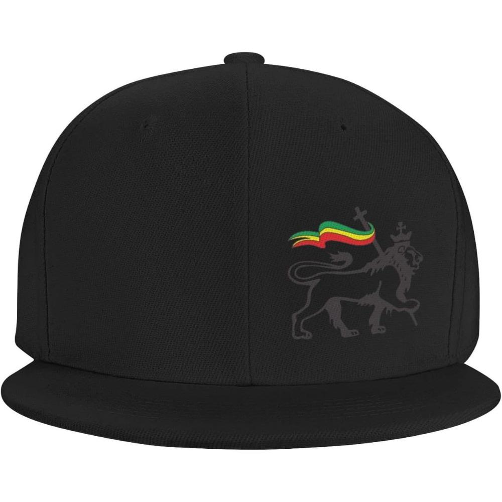 Rasta Lion Of Judah Flat Brim Baseball Cap Men'S And Women'S Adjustable Hat Black