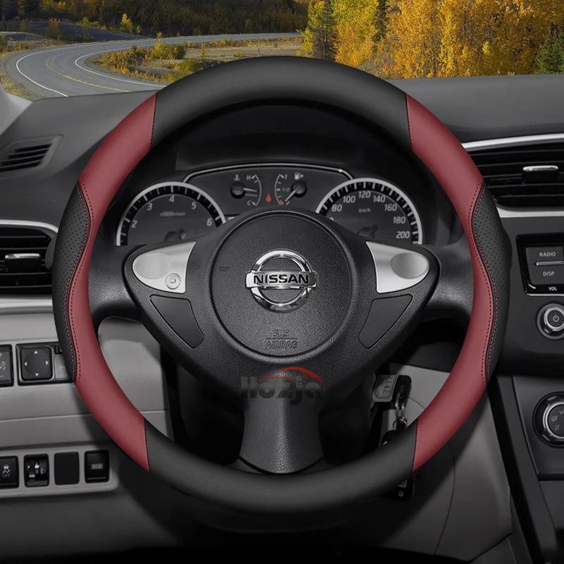 Leather Car Steering Wheel Cover for Nissan Qashqai J11 J10 J12 Tiida Juke F15 Navara D40 X-trail T30 T31 T32 T33 Pathfinder R51