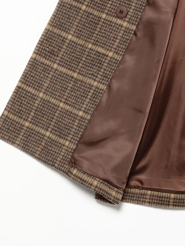 Ray Beams Women's Check Beaver Double-Breasted Half Coat, Brown 0