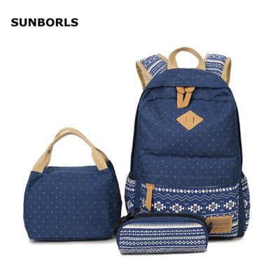 SUNBORLS New Canvas Bag Backpack Ladies Bag Ethnic Style Travel Backpack Ladies Middle School Student Schoolbag Female Three-piece Set