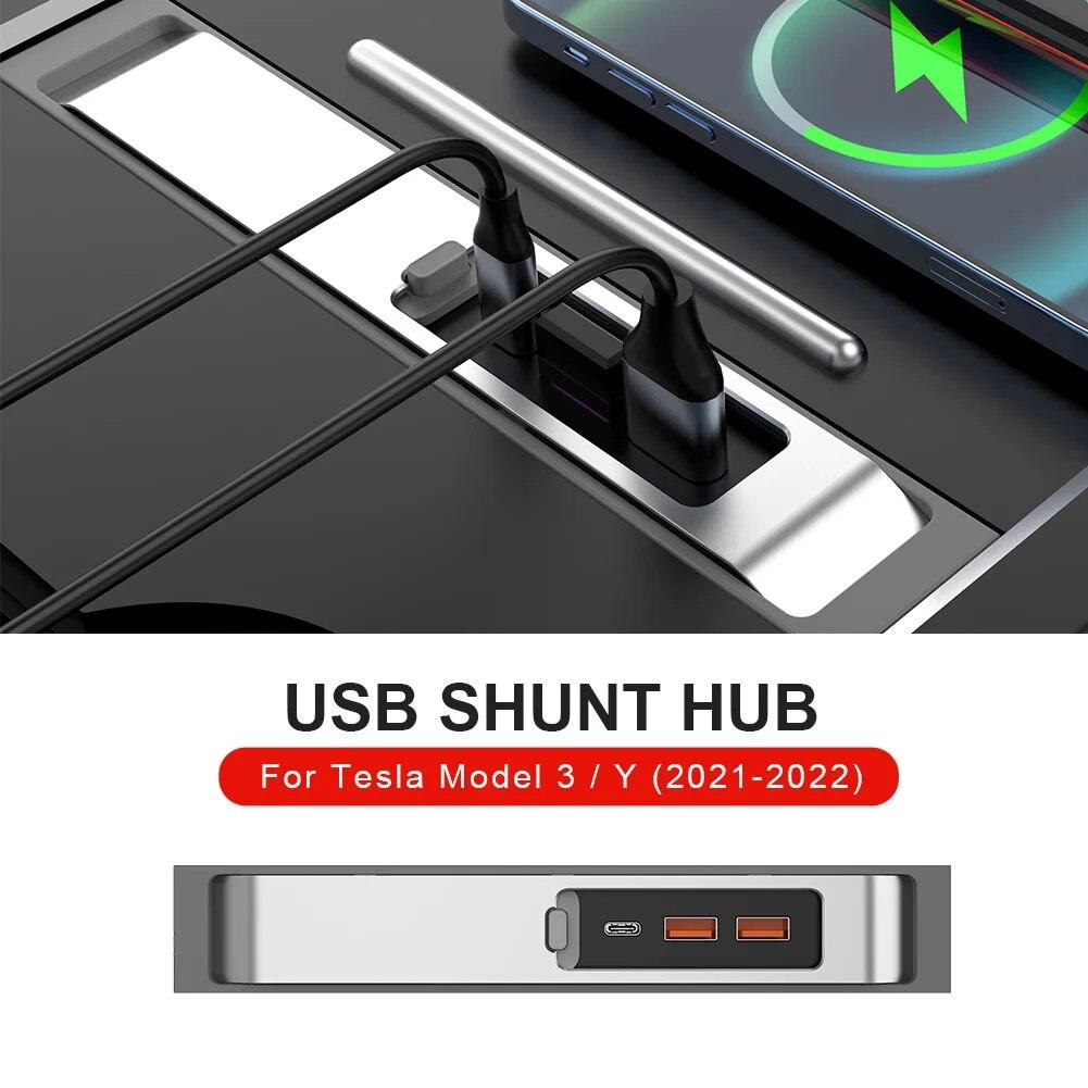 USB-Hub für Tesla Modell 3 Y 2022, 27 W, schnelles Innenladegerät, intelligente USB-Dockingstation, Shunt-Hub, Zubehör neu