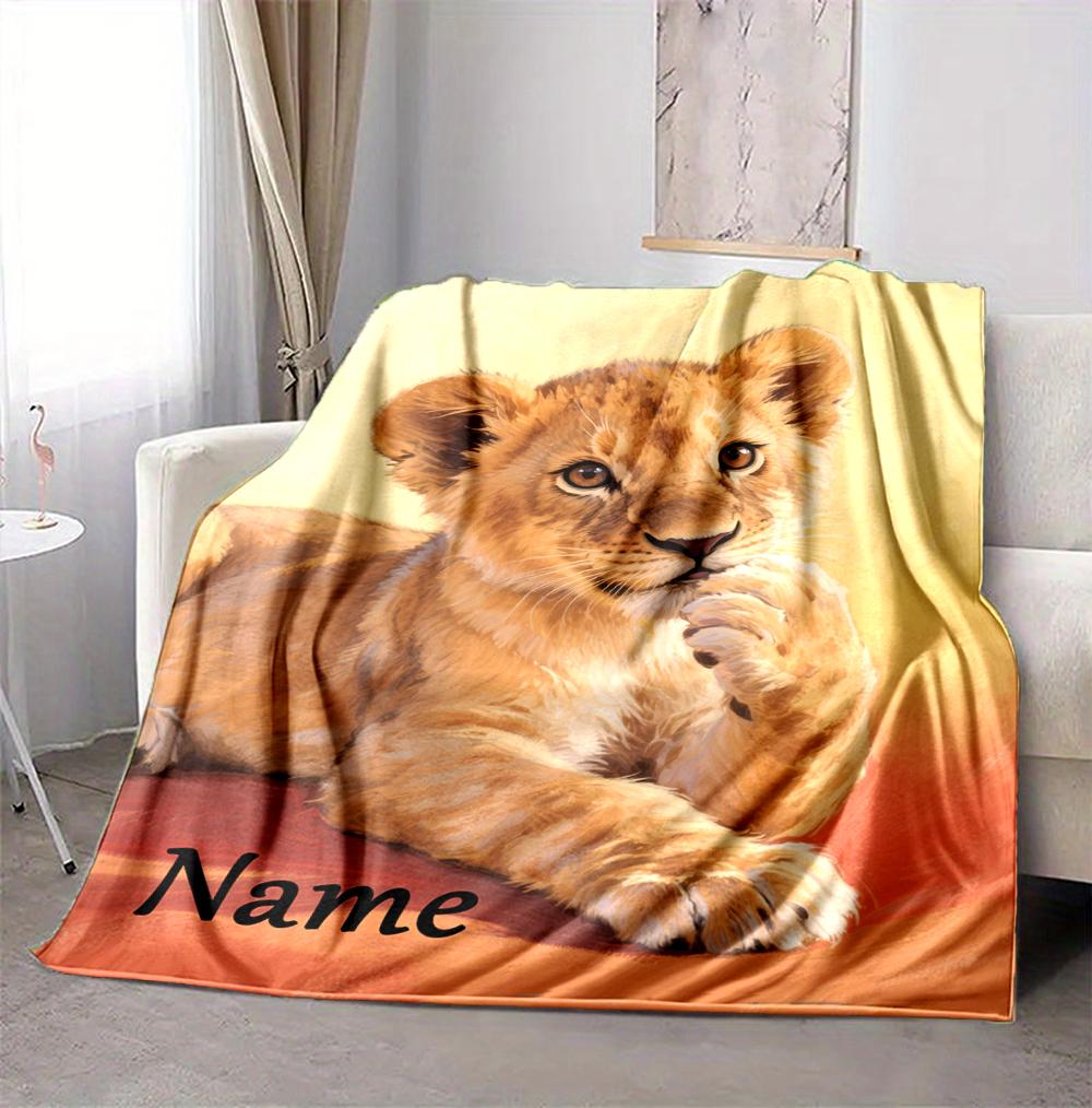 Custom Name Lion Cub Name Flannel Blanket Throw Blanket Soft Warm Sofa Bed home Decor Unique Gift